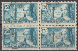 FRANCE - 1937 - Quartina Usata Di Yvert 336, Du Seconda Scelta, Come Da Immagine. - Used Stamps
