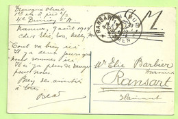 Kaart (verzonden 4° Division D'Armee) Stempel NAMUR Op 9/8/1914 Naar RANSART  10.8/14 (Offensief W.O.I)  (1637) - Not Occupied Zone