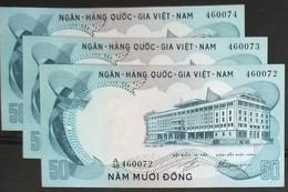 Lot Of 03 South Viet Nam Vietnam 50 Dong UNC Horse Consecutive Banknote Notes 1972 - Pick # 30 / 02 Photos - Viêt-Nam