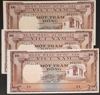 Lot Of 03 South Viet Nam Vietnam 100 Dong UNC Consecutive Banknote Notes 1966 - Pick # 18 / 02 Photos - Viêt-Nam