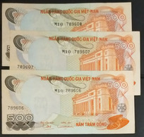 Lot Of 03 South Viet Nam Vietnam 500 Dong UNC Consecutive Banknote Notes 1970 - Pick # 28a - Viêt-Nam