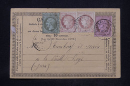 FRANCE - Carte Précurseur De Mirebeau Pour La Vieille Loye En 1876, Aff Napoléon 1c + Cérès 2c En Paire + 10c - L 100357 - Tarjetas Precursoras