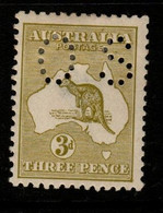 Australia SG O45  1915 Kangaroo ,Perforated OS, 3d Yellow-olive, 3rd Wtmk,Mint  Hinged - Officials