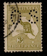 Australia SG O45  1915-20 3rd Wtmk Kangaroo,3d Yellow-olive,Used, - Officials