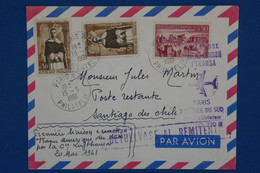 104 FRANCE BELLE LETTRE ASSEZ RARE   1961  PREMIERE LIAISON  LUFTHANSA PARIS  SANTIAGO CHILE +AERIEN++ AFFRANC. PLAISANT - 1927-1959 Storia Postale