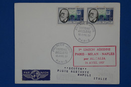 143 FRANCE BELLE  LETTRE 1957  PREMIERE LIAISON PARIS NAPLES PAR ALITALIA + PAIRE DE T.P+ AFFR. PLAISANT - 1927-1959 Storia Postale