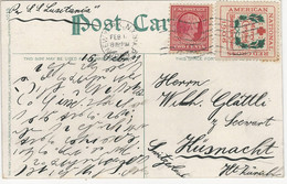 USA Christmas Seal 1908, Sc WX4 Used Postcard To Switzerland - Altri