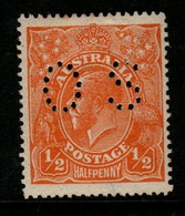 Australia SG O66  1923 King George V Perforated OS, Half Pence Orange Single Wtmk,Mint  Hinged, - Oficiales