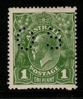 Australia SG O85  1924 King George V Perforated OS, 1d Sage-green LM Wtmk,Mint Hinged, - Officials