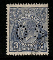 Australia SG O106b 1929 King George V Perforated OS, 3d Blue,SM Wtmk,perf 13.5 X 12.5 Die II Used - Servizio