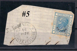 FILATELIA - LEVANTE EMISSIONI GENERALI - 5 - USATO -  ANNO 1870  - Piccolo Frammento SOPRASTAMPATO - ORIGINALE - Algemene Uitgaven