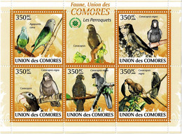 COMOROS 2009 Mi 2387-2391 BIRDS PARROTS MINT MINIATURE SHEET ** - Comores (1975-...)