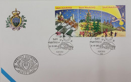 A) 1995, SAN MARINO, CHRISTMAS, FDC, REINDEER, CHRISTMAS TREES, MAGICIAN KINGS, XF - Lettres & Documents