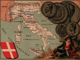 Chromo - Cartes De L'Europe Vers 1880 - Carte De L'Italie Et Monnaie - Other & Unclassified