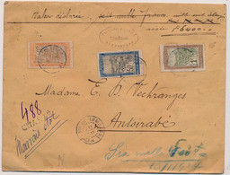 LETTRE CHARGÉE MADAGASCAR TAMATAVE 20,50 ET 1F ANTSIRABÉ LOCAL 1924 - Briefe U. Dokumente