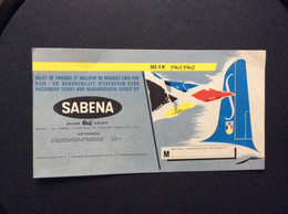 SABENA  Publicite  BILLET DE PASSAGE ET BULLETIN DE BAGAGES  PASSENGER TICKET AND BAGGAGE CHECK  1961 1962 - Publicidad