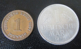 Allemagne - 2 Monnaies : 1 Pfennig 1897 J Et 1 Mark 1975 B - Colecciones