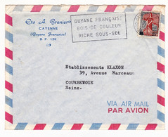 Lettre Guyane Française Cayenne Ets. A. Grenier Etablissements Klaxon Courbevoie Automobile Marianne à La Nef 25F - 1959-1960 Marianne In Een Sloep