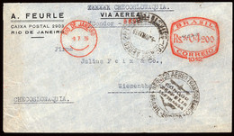 Brasil - Carta Con Franqueo Mecánico "Rio 9/7/36 - RS 04,200" A Checoslovaquia + Marca Circular "Servicio Aéreo .." - Airmail (Private Companies)