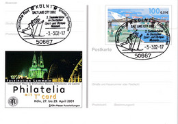 Germany 2002 Postal Stationery Card: Architecture Rendsburg Bridge; Kölner Dom Religion; Olympic Games Biathlon; Salt - Hiver 2002: Salt Lake City