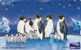 Carte JAPON - ANIMAL - MANCHOT EMPEREUR / Dessin - PENGUIN BIRD JAPAN Prepaid Tosho Card - PINGUIN - 5681 - Pinguins