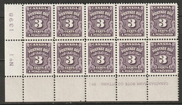 Canada 1965 Sc J16B  Postage Due Plate 1 LL Block Of 10 MNH** - Port Dû (Taxe)