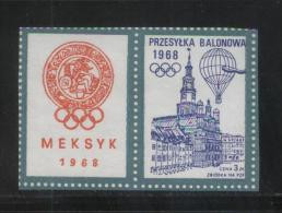 POLAND 1968 BALLOON POST TEMATICA 68 PHILATELIC EXPO LABELS T1 NHM CINDERELLA BALLOONS MEXICO OLYMPICS OLYMPIC GAMES - Ballonpost