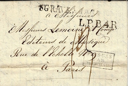 1819- Letterfrom S'GRAVENHAGE + L.P.B.4 R.  Black + PAYS BAS /PAR / VALENCIENNES To Paris - Entry Postmarks
