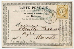 !!! CARTE PRECURSEUR CERES GC 1136 ET CACHET DE CORMERY ( INDRE ET LOIRE) 1875 - Cartes Précurseurs