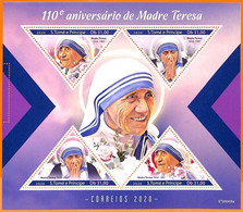 A6695 - SAO TOME & PRINCIPE, Error, 2020, MISPERF MINIATURE SHEET: Mother Theresa - Mère Teresa