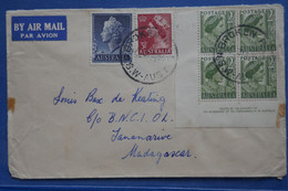 V12 AUSTRALIA BELLE LETTRE RARE 1956 PAR AVION BROKEN ... POUR MADAGASCAR+ BLOC ET BORD FEUILLE+ AFFRANCH. PLAISAN - Covers & Documents