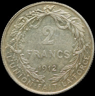 LaZooRo: Belgium 2 Francs 1912 VF / XF Scarce - Silver - 2 Francos