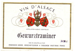 Etiket Etiquette - Vin Wijn - Alsace - Gewurztraminer - Ringenbach - Moser à Sigolsheim - Gewürztraminer