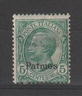 EGEO - PATMO:  1912  SOPRASTAMPATO  -  5 C. VERDE  N. -  SASS. 2 - Egeo (Patmo)