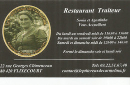 F122 / Publicitaire / Advertising Business Card CARTE De VISITE FLIXECOURT ( 80 ) Restaurant SONIA  AGOSTINO Traiteur - Flixecourt