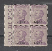 EGEO - LIPSO:  1912  SOPRASTAMPATO  -  50 C. VIOLETTO  BL. 4  N. -  SASS. 7 - Egeo (Lipso)