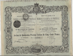 CHEMIN DE FER DE MADRID A CACERES ET AU PORTUGAL - ACTION DE 500 FRANCS  - ANNEE 1881 - Spoorwegen En Trams