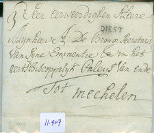 BELGIQUE Départements Conquis DIEST * HANDGESCHREVEN BRIEF Uit 1774 Gelopen Van DIEST Naar MECHELEN * PRECURSOR (11.907) - 1714-1794 (Oostenrijkse Nederlanden)