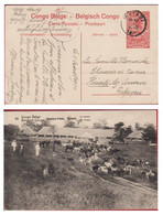 Belgisch Congo Belge Postwaardestuk Entier Postal 1920 Matadi 10 Ct Centimes Stanley Falls Romee La Ferme CPA AK - Stamped Stationery