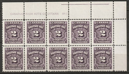 Canada 1935 Sc J16  Postage Due Plate 1 UR Block Of 10 MNH** - Portomarken