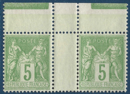 FRANCE Sage N°106** Paire Interpanneau 5c Vert Jaune N/U Très Bon Centrage Fraicheur Postale - 1898-1900 Sage (Tipo III)