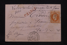 FRANCE - Enveloppe En Chargé De Paris Pour Fixin En 1870, Affranchissement Napoléon 40c , étoile 36 - L 100476 - 1849-1876: Classic Period
