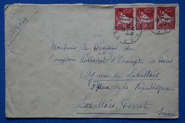 V15 ALGERIE BELLE LETTRE 1932  ALGER  POUR  LEVALLOIS PERRET + BANDE DE 3 T.P + AFFRANCH. INTERESSANT - Brieven En Documenten