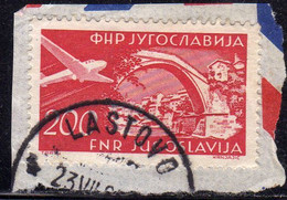 YUGOSLAVIA JUGOSLAVIA 1951 1952 AIR MAIL POSTA AEREA PLANE OVER ROMAN BRIDGE MOSTAR 200d USED USATO OBLITERE' - Airmail