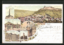 Lithographie Kulmbach, Rehturm, Realschule, Verenshaus Mit Post Und Rathaus - Kulmbach