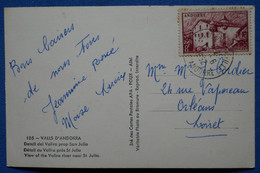 I 2  ANDORRE BELLE  CARTE   1952 ANDORRE VIELLE   A  ORLEANS  FRANCE+ VALLS VALIRA + AFFRANCH. PLAISANT - Cartas & Documentos