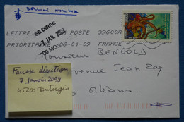 I 3  FRANCE  BELLE LETTRE ASSEZ RARE    2009  CACHET  FAUSSE DIRECTION MONTARGIS EN FAIT POUR ORLEANS - Usados