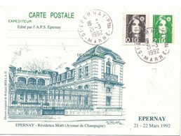 Illustrierte Ganzsache A.P.S. Epernay Residence Moet Avenue De Champagne 1992 - Marianne Mit Zufrankierung - Briefe U. Dokumente