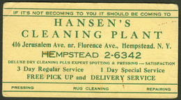 Buvard Blotter Löschblatt ~1935 Hempstead NY USA Jerusalem Ave " HANSEN's Cleaning Plant " - Produits Ménagers
