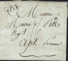 Hautes Alpes Marque Linéaire Noire GAP Lenain N°2 Du 8 Mars 1787 Pour Apt Taxe Manuscrite 16 - 1701-1800: Voorlopers XVIII